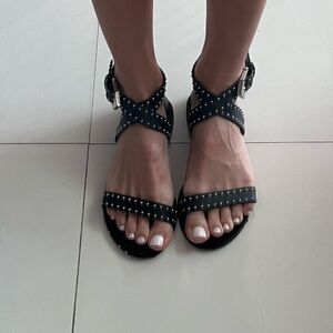 Givenchy Elegant Studded Flat Sandal, Black size 38